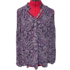 Lauren Ralph Lauren Purple Paisley Long Sleeve Blouse Size Large